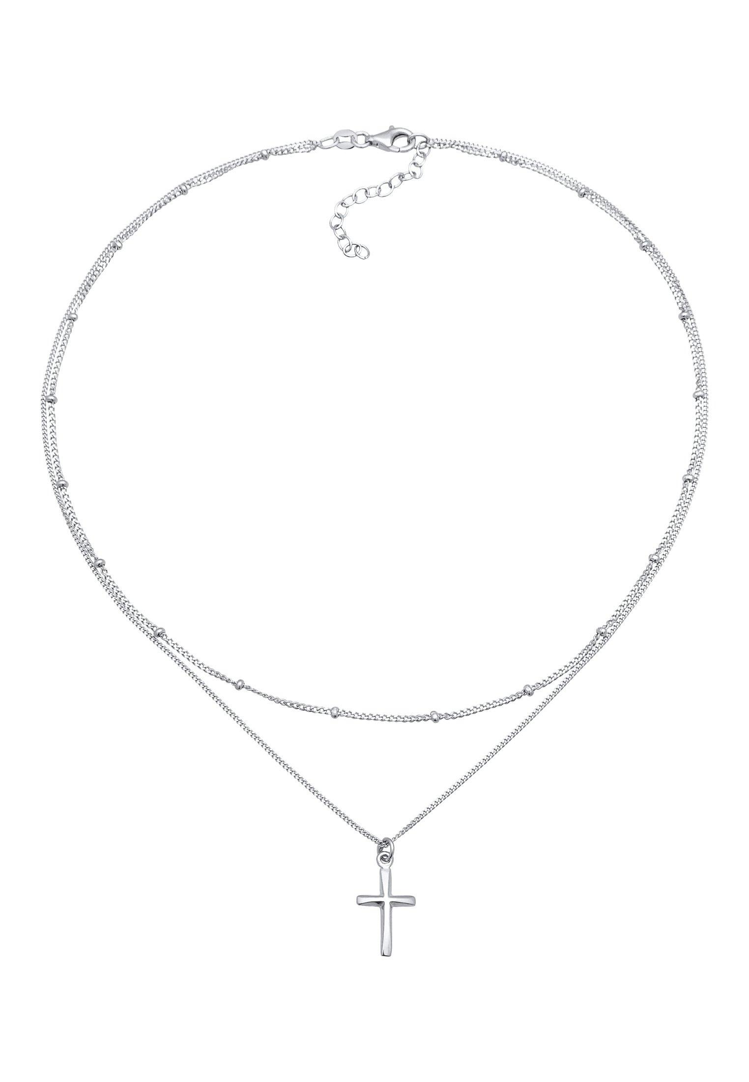 Elli  Halskette Layer Choker Kreuz Kugelkette 925 Silber 