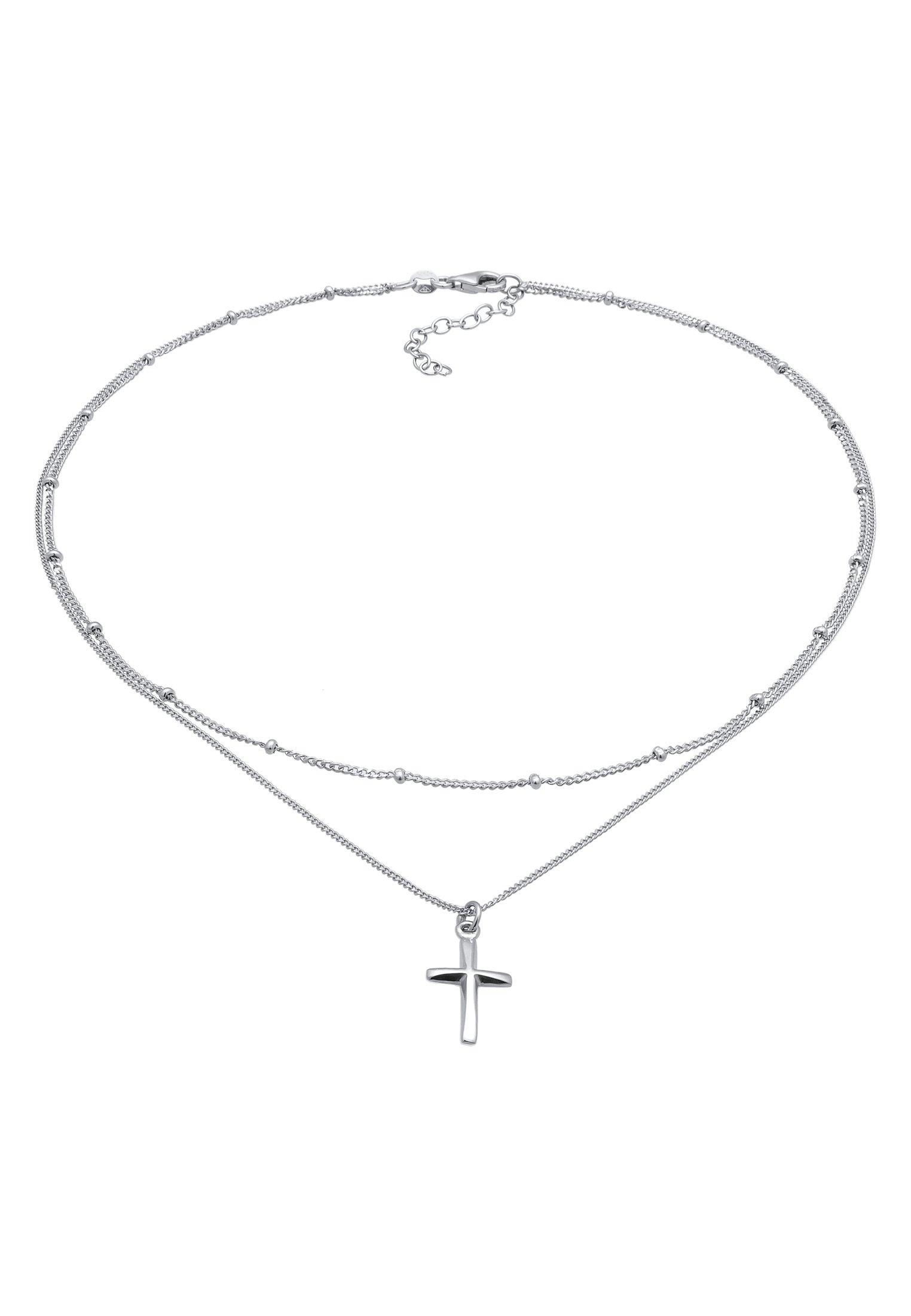 Elli  Halskette Layer Choker Kreuz Kugelkette 925 Silber 