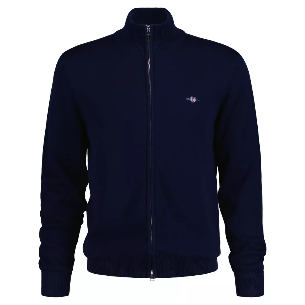 Gant Cardigan "CASUAL COTTON ZIP CARDIGAN" Mit Rippbündchen an Stehkragen, Ärmeln und Saum