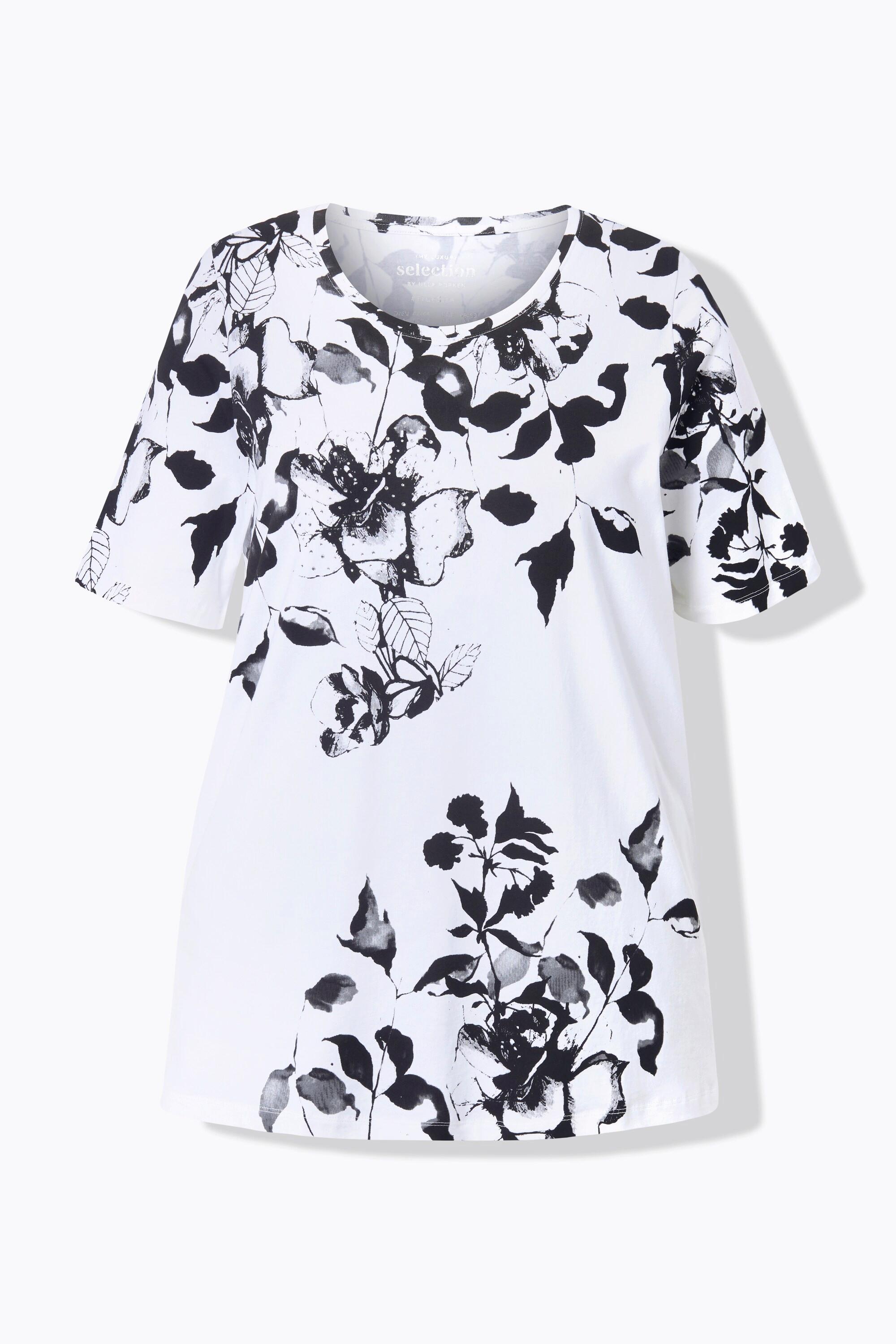 Ulla Popken T-shirt floreale taglio svasato scollo rotondo mezze maniche  