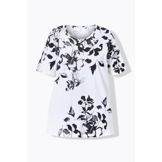 Ulla Popken T-shirt floreale taglio svasato scollo rotondo mezze maniche  