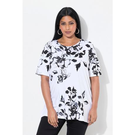 Ulla Popken T-shirt floreale taglio svasato scollo rotondo mezze maniche  