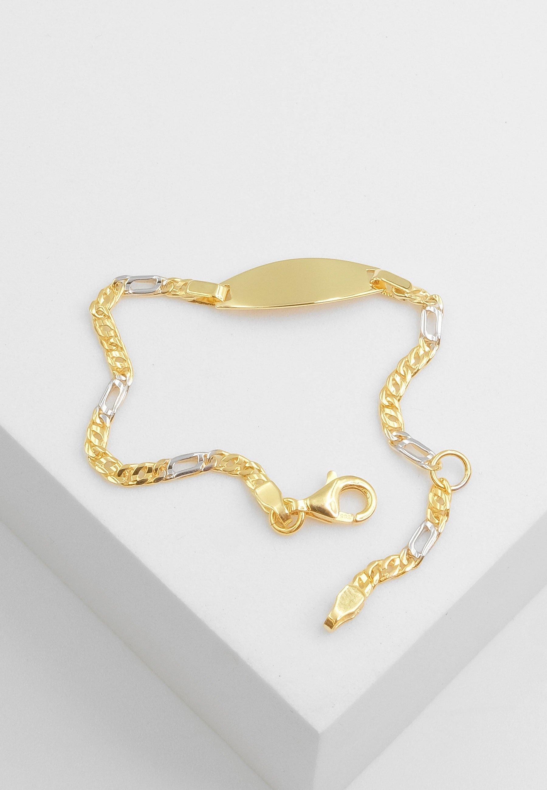 MUAU Schmuck  Bracelet d'identité fantaisie en or jaune 585 ovale 2,3mm, 14cm 