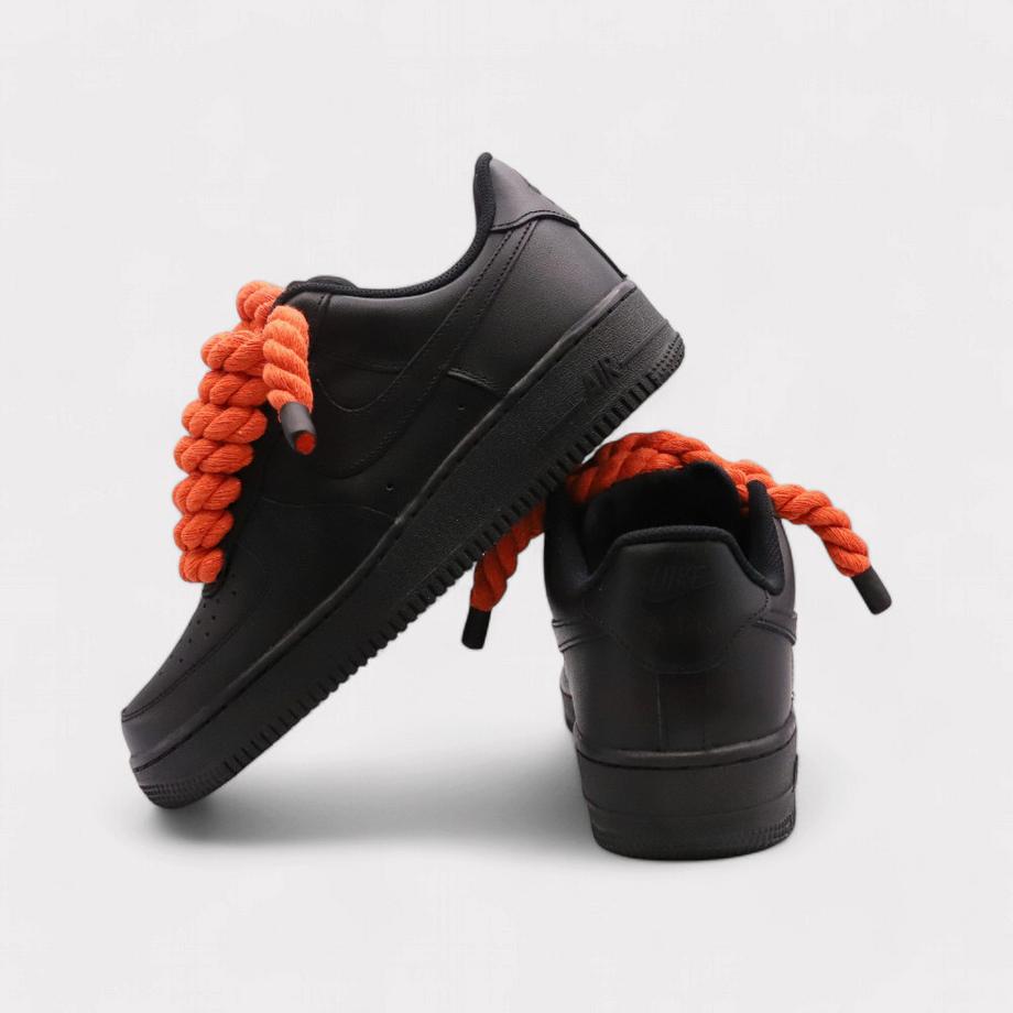 NIKE  Air Force 1 Black - Rope Lace Orange 
