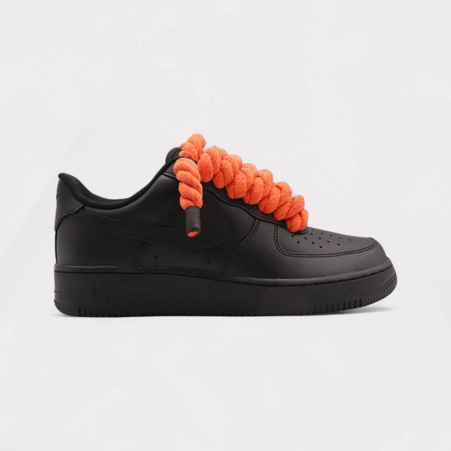 NIKE  Air Force 1 Black - Rope Lace Orange 
