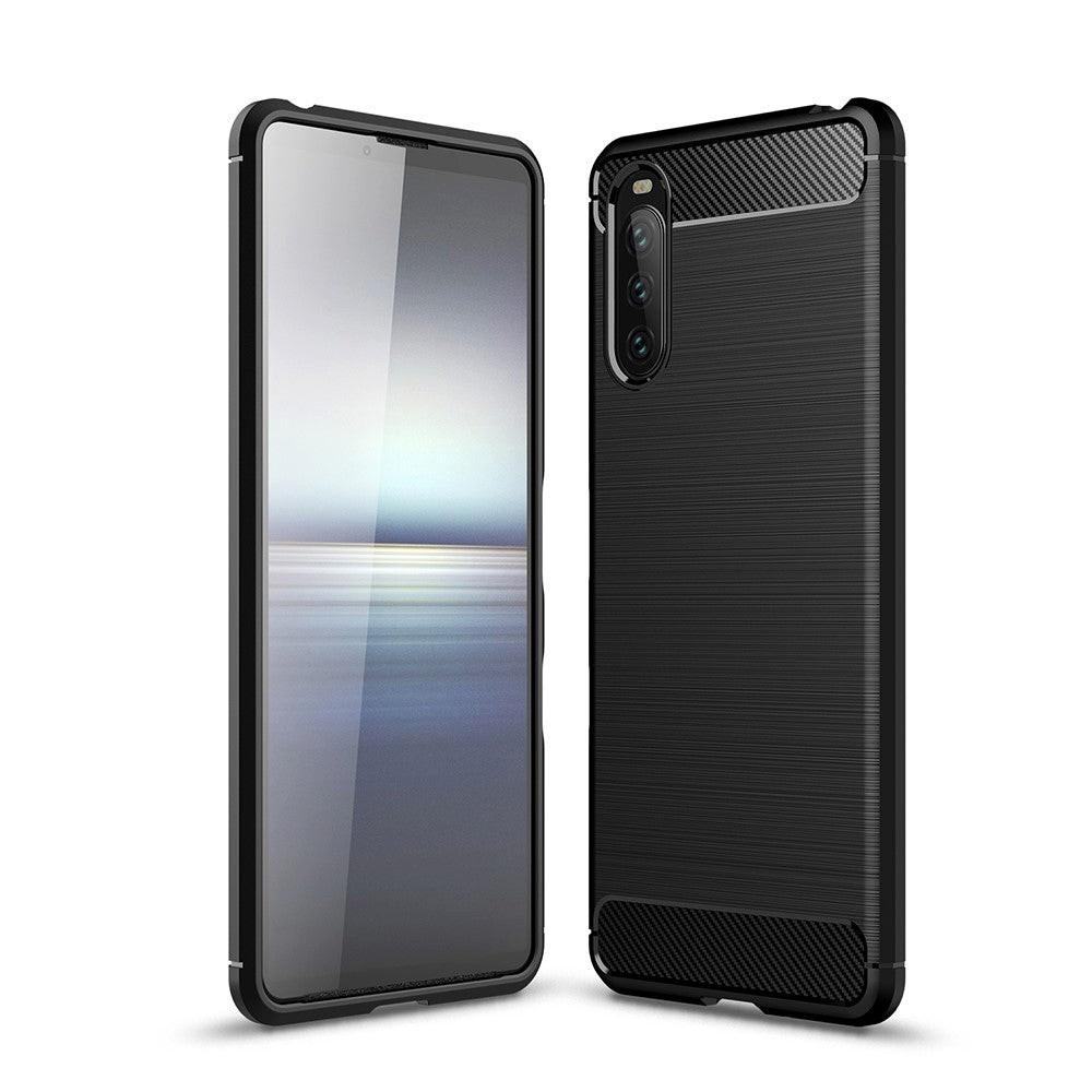 Cover-Discount  Xperia 10 III - Metall Carbon Look Gummi Hülle 