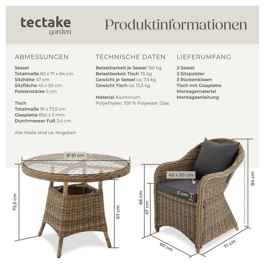 Tectake Salon de jardin ZÜRICH avec cadre en aluminium  