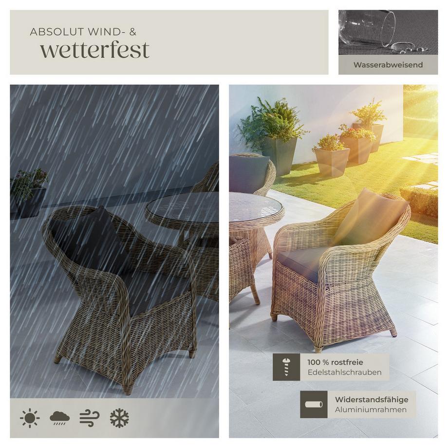 Tectake Aluminium Rattan Sitzgruppe Zürich wetterfest und UV-beständig natürlich nachempfundenes Geflecht  