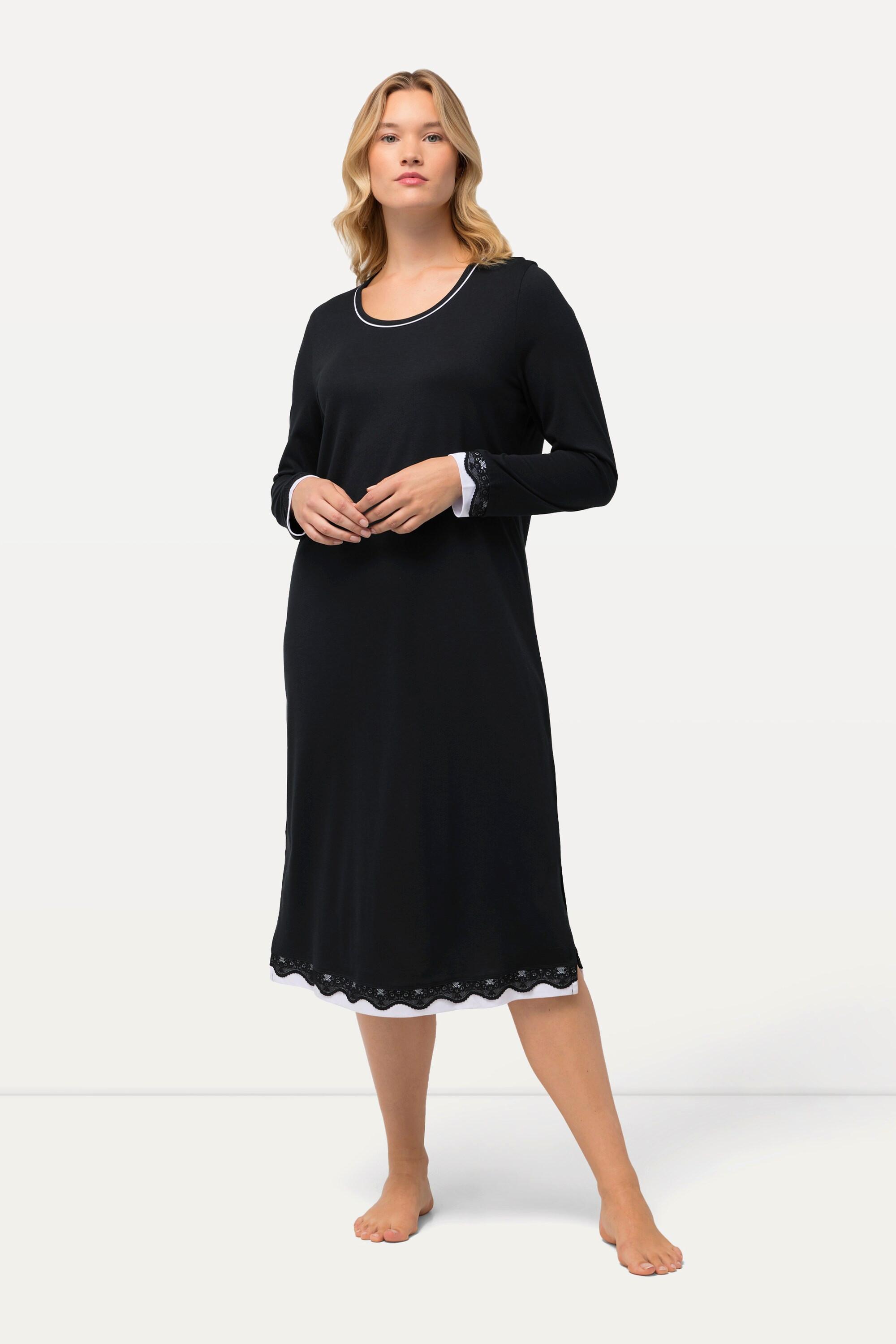 Ulla Popken Camicia da notte pizzo oversize scollo rotondo maniche lunghe  