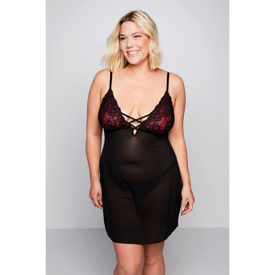 Ulla Popken Ensemble 2 pièces Nuisette Col V String  