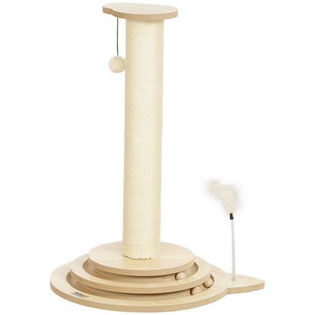 Northio  4-in-1 Kratzstamm, 69cm Kratzsäule, Sisal-Katzenkratzbaum mit Spielball, Kratzbaum für Katzen, Katzen Kratzmöbel, Indoor, Eiche 