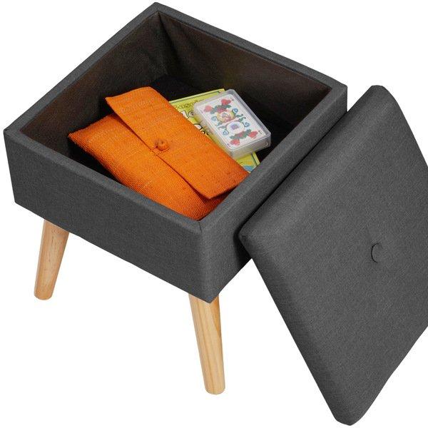 Tectake Tabouret avec coffre de rangement aspect lin ELVA carré  