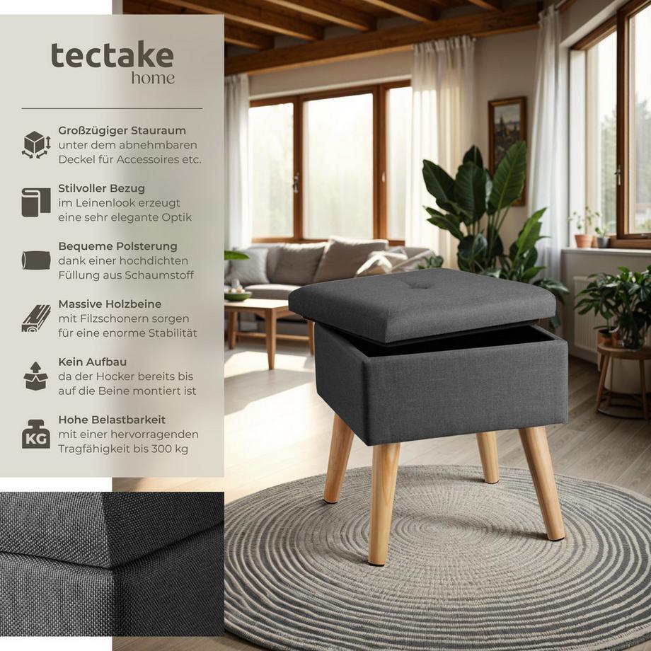 Tectake Sgabello contenitore Elva Quadrato  