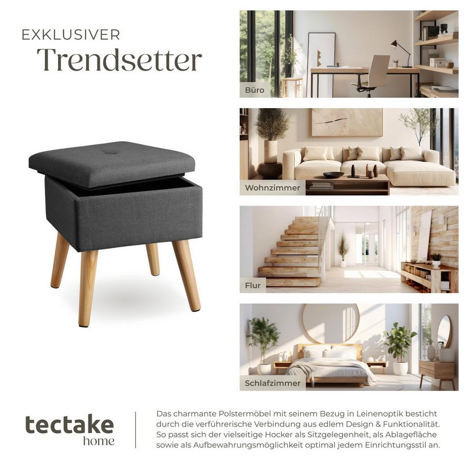 Tectake Sitzhocker mit Stauraum Elva quadratisch Belastbarkeit 300 kg  