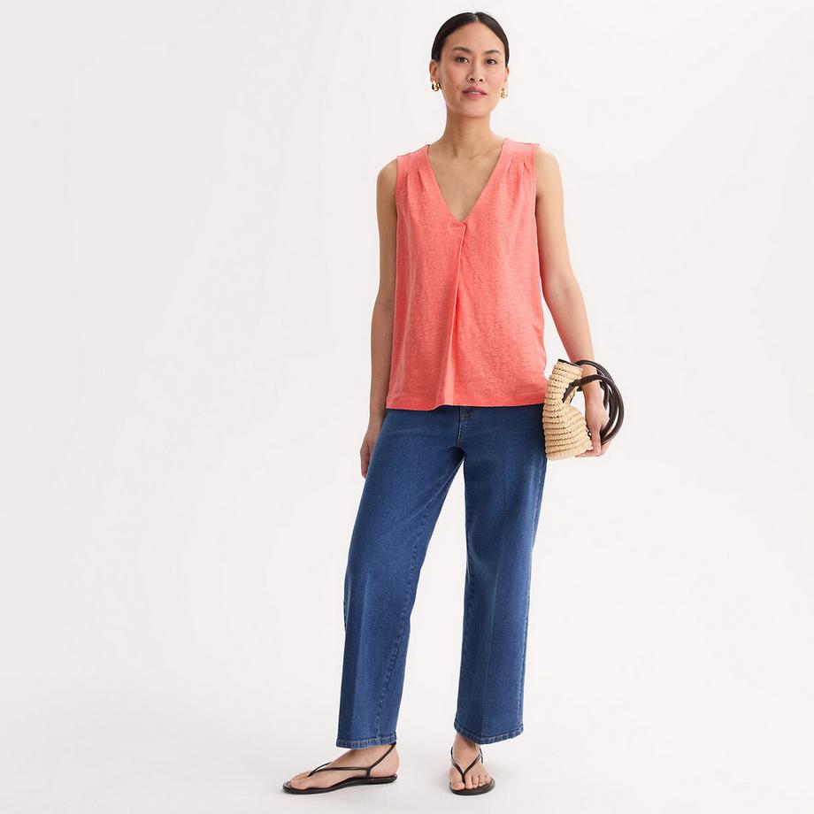 La Redoute Collections T-shirt senza maniche lino scollo a V  