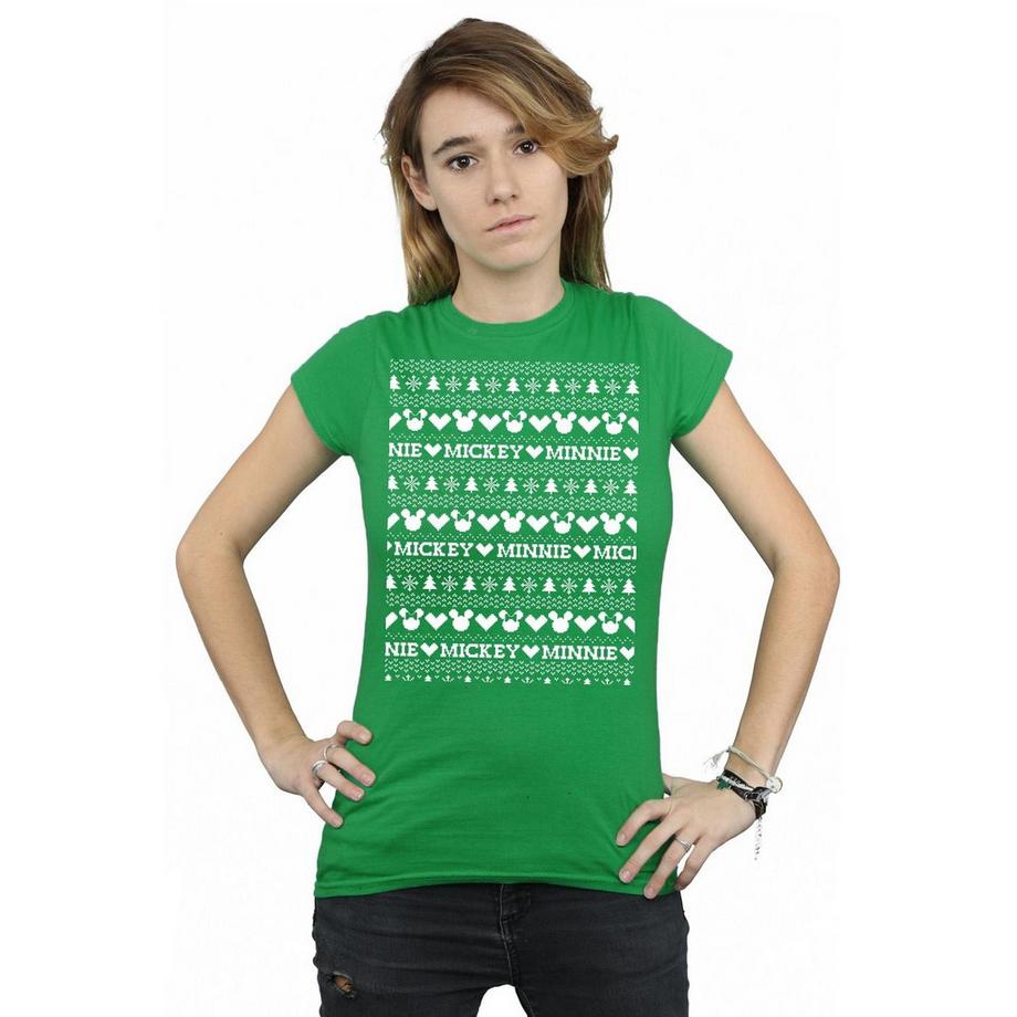 Disney Mickey Minnie Mouse T-Shirt Motivo Maglione Natalizio  