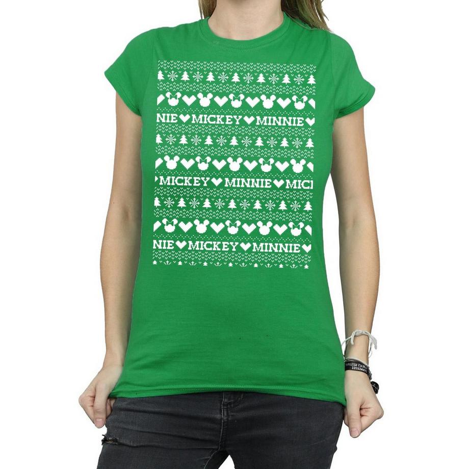 Disney Mickey Minnie Mouse T-Shirt Motivo Maglione Natalizio  