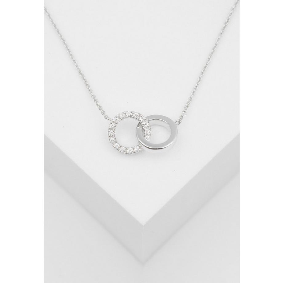 MUAU Schmuck  Collier 750/18K Weissgold Doppel-Kreis, Diamant 0.16ct. 