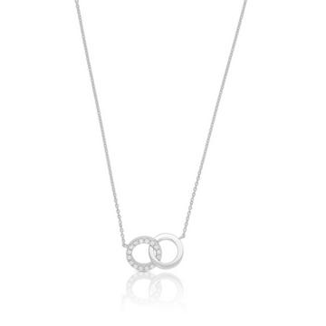 Collier or blanc 750/18K double cercle, diamant 0.16ct.