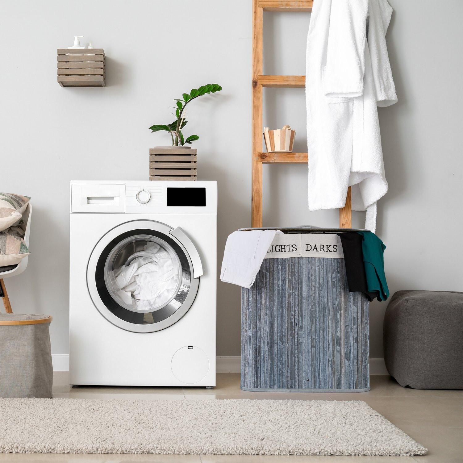 Northix Cesto portabiancheria in bambù con 2 scomparti  