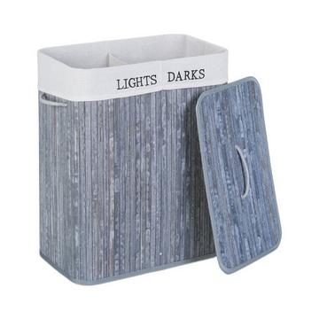 Cesto portabiancheria in bambù con 2 scomparti