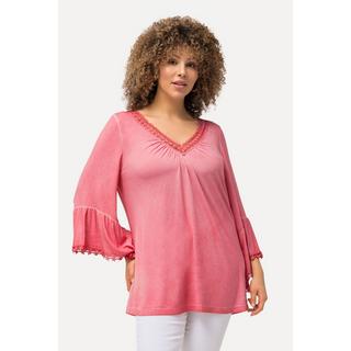 Ulla Popken  T-Shirt, cold dyed, Spitze, V-Ausschnitt, 3/4-Arm 