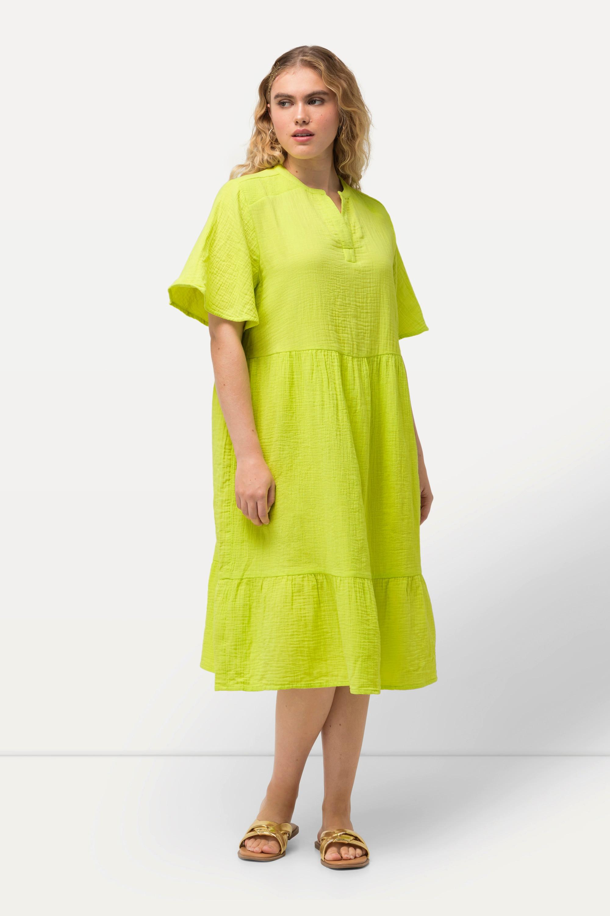 Ulla Popken Abito Mussola Linea A Scollo Tunica Mezza Manica  