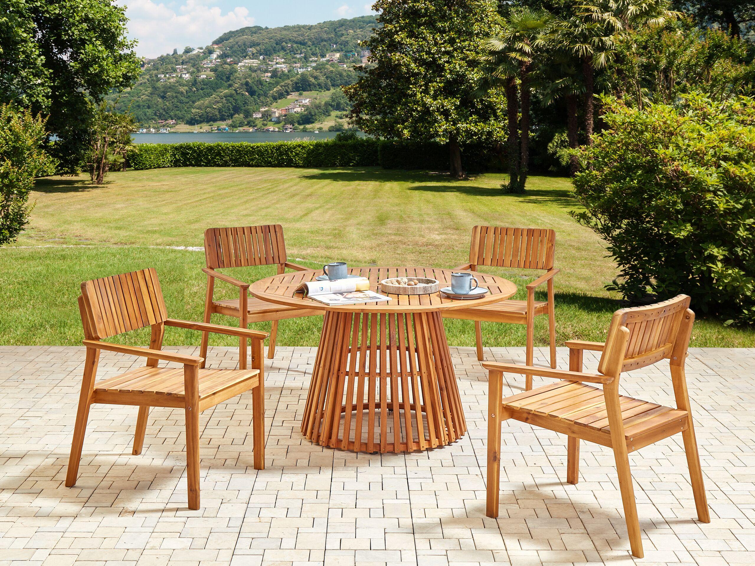 Beliani Tisch mit Stühlen aus Akazienholz Modern AGELLO  