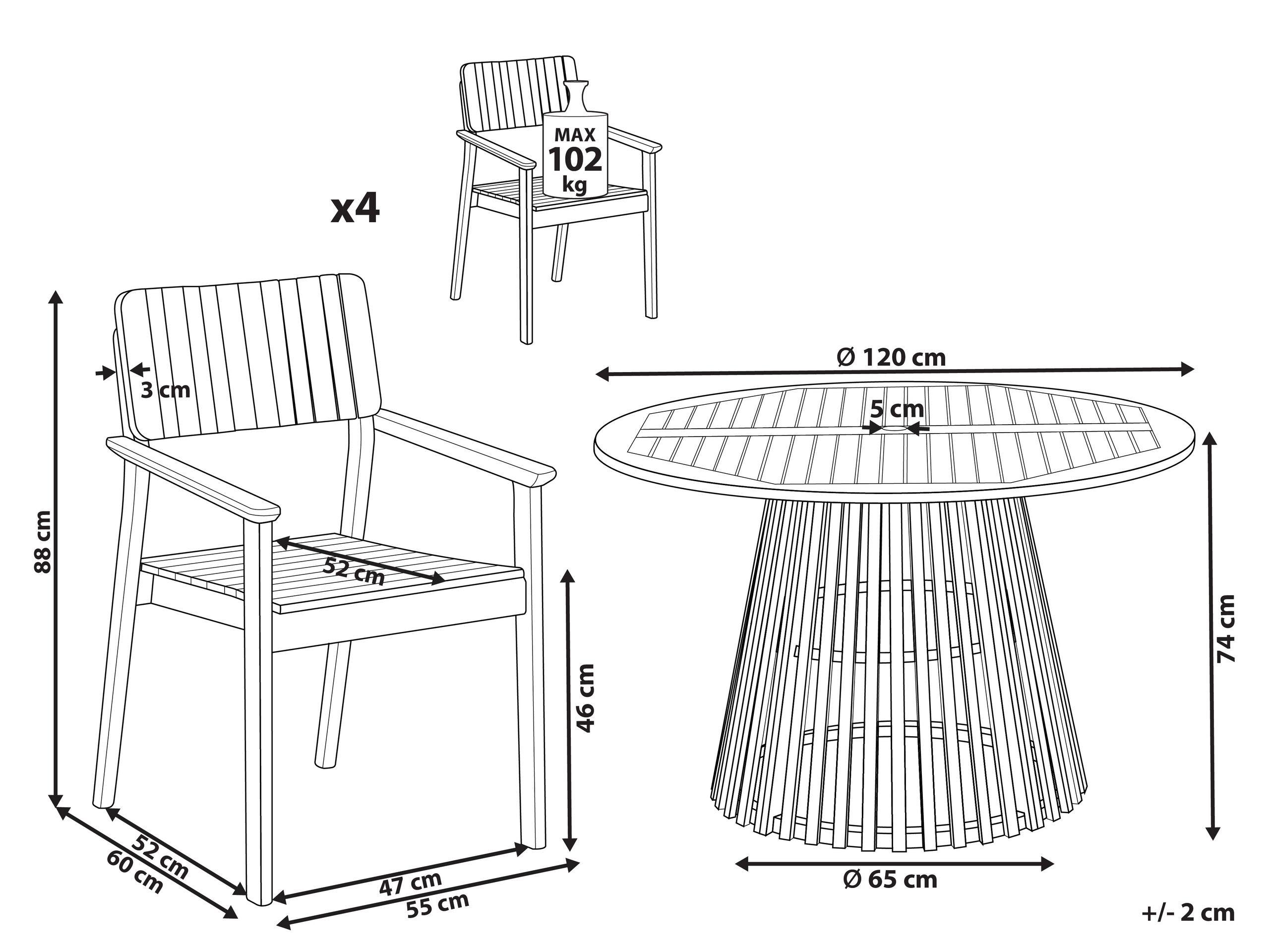 Beliani Tables avec chaises en Acacia Rustique AGELLO  