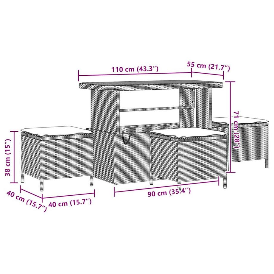 VidaXL Outdoortisch-set poly-rattan  