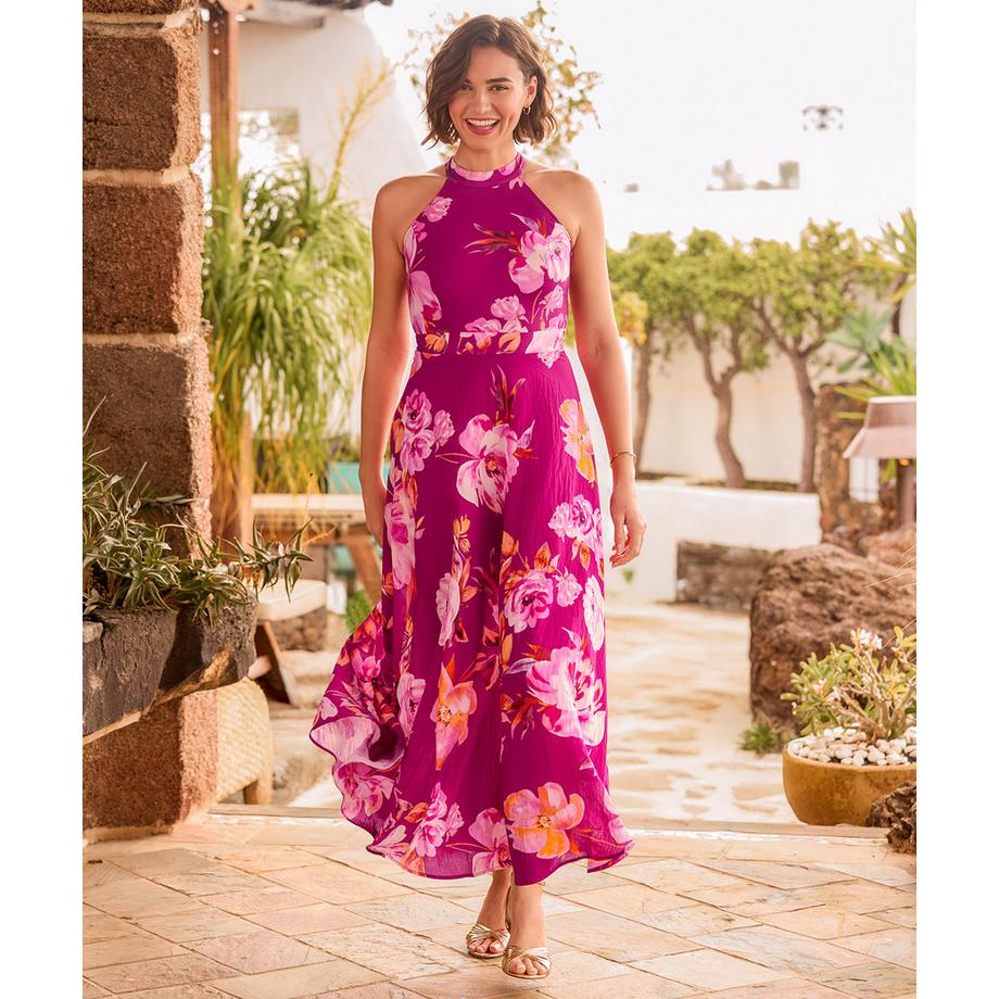 Joe Browns Florales Neckholder Maxikleid mit Schlüsselloch Detail  