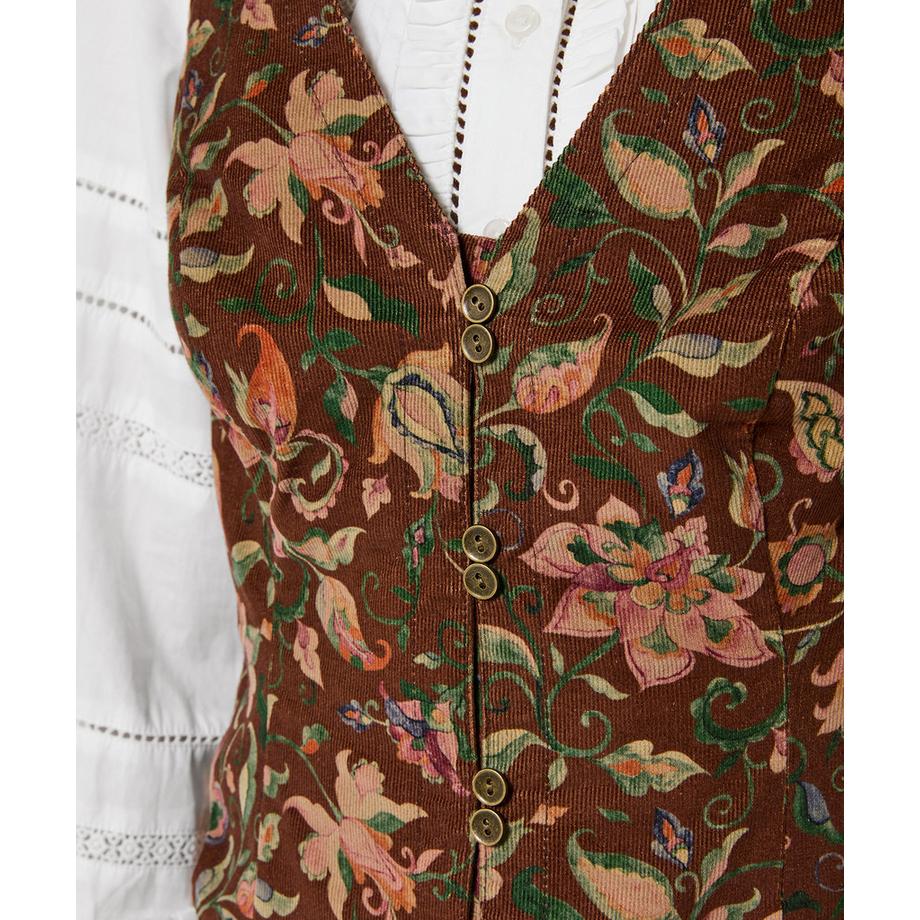 Joe Browns Gilet in Velluto a Coste con Stampa Floreale Autunnale  