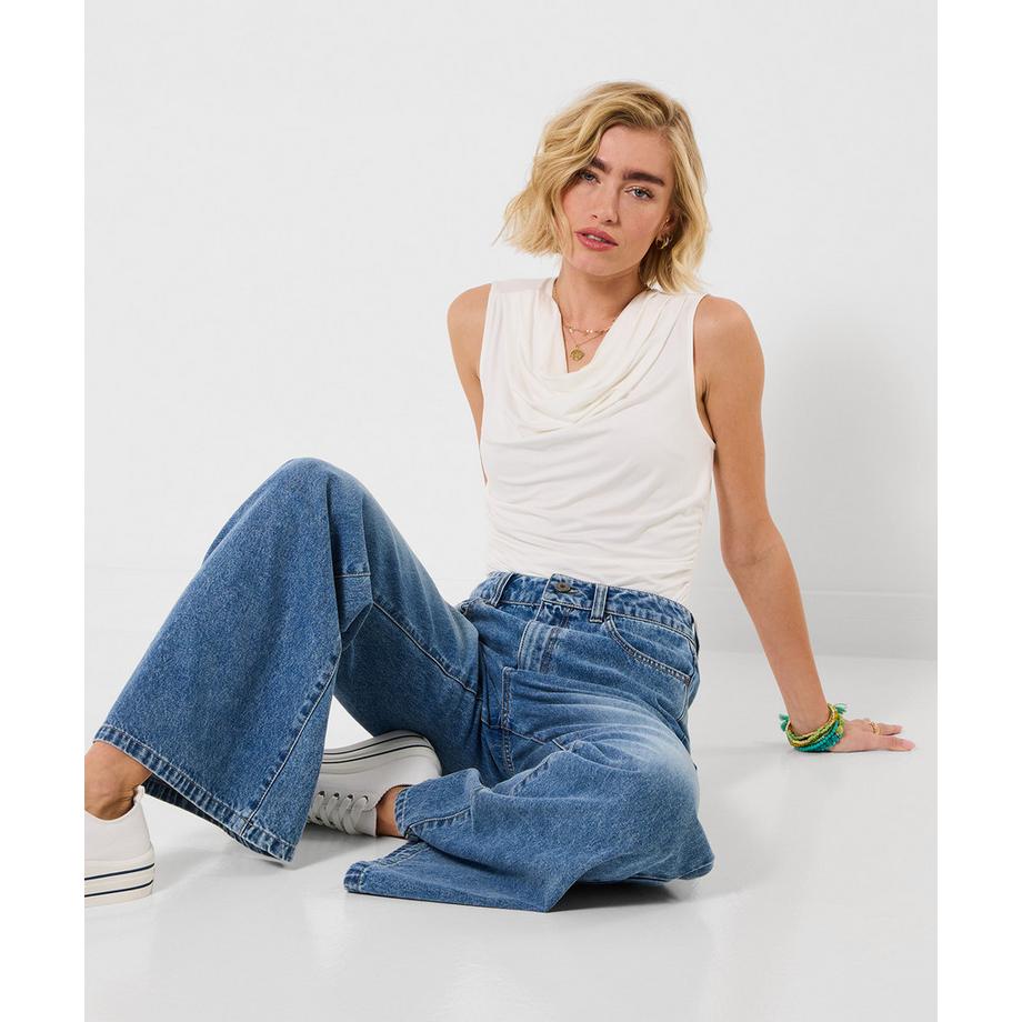 Ärmelloses Jersey-Oberteil mit Wasserfallausschnitt