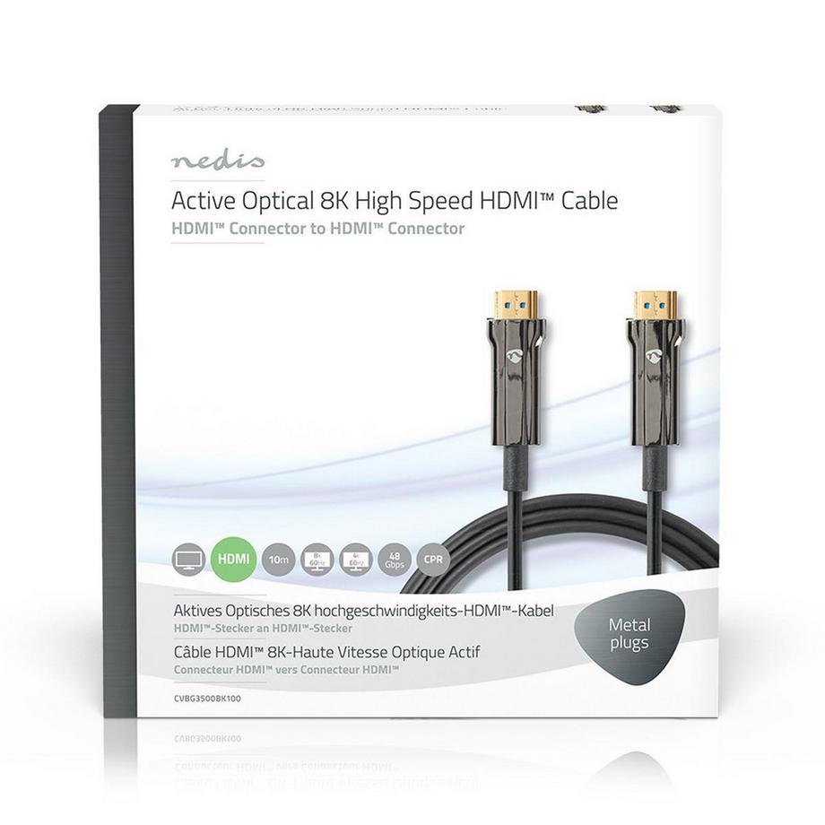 Nedis  Câble HDMI Ultra High Speed Active Optic avec Ethernet | Connecteur HDMI™ | Connecteur HDMI™ | 8K@60Hz | 48 Gbps | 10.0 m | Rond | PVC | Noir | Boîte cadeau 