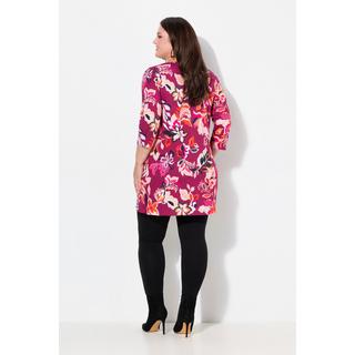 Ulla Popken  Longshirt, Blüten, A-Linie, Tunika-Ausschnitt, 3/4-Arm 