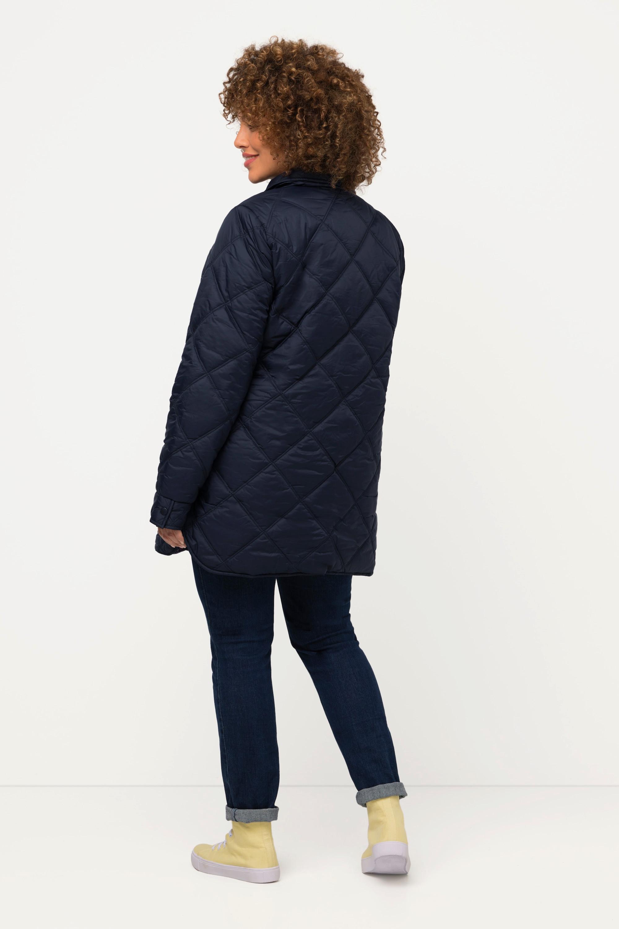 Ulla Popken Giacca trapuntata con fodera decorativa collo da camicia e spacchetti sull'orlo  