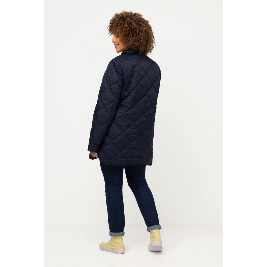 Ulla Popken Veste matelassée avec doublure ornementale col de chemise et fentes à l'ourlet  