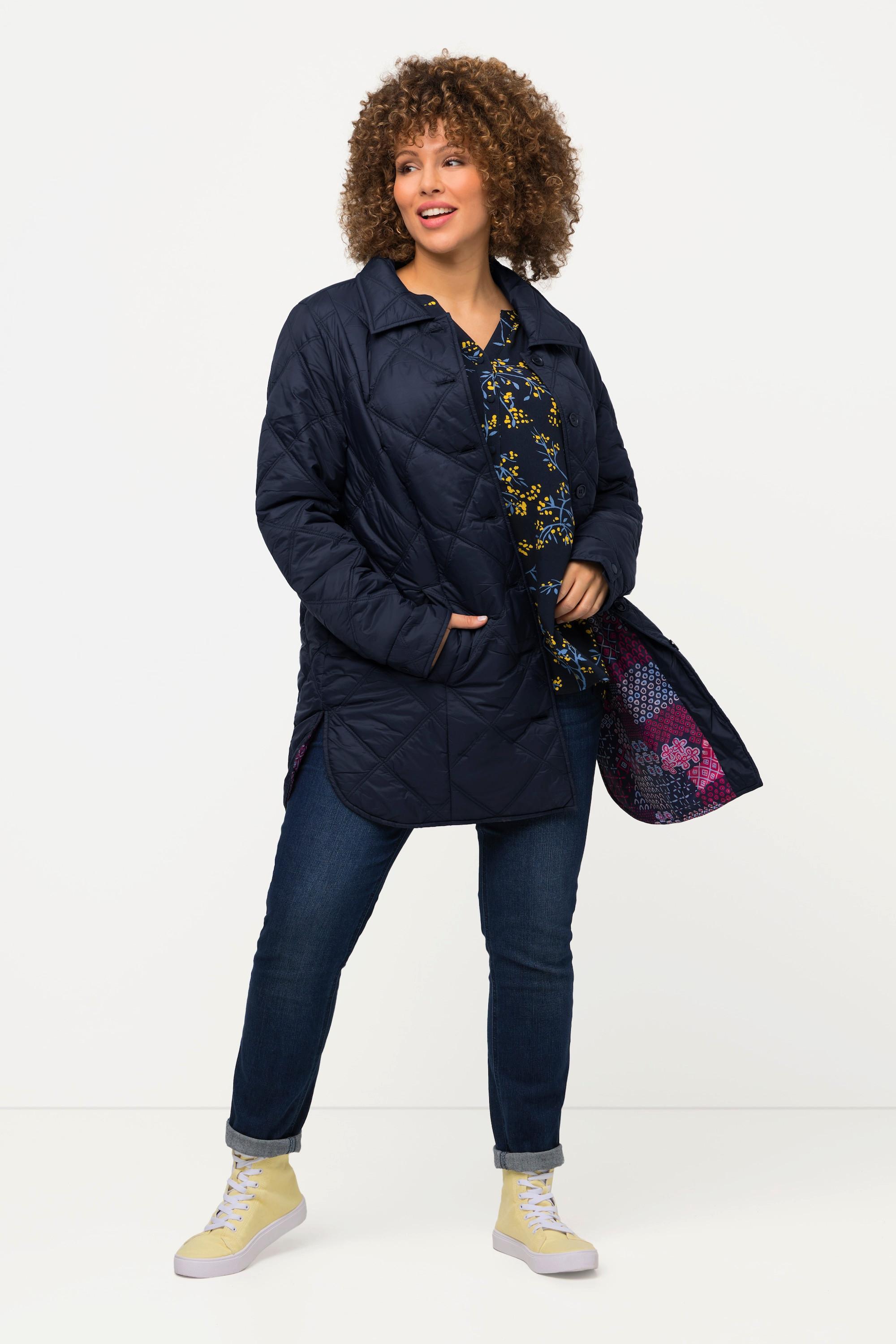 Ulla Popken Giacca trapuntata con fodera decorativa collo da camicia e spacchetti sull'orlo  