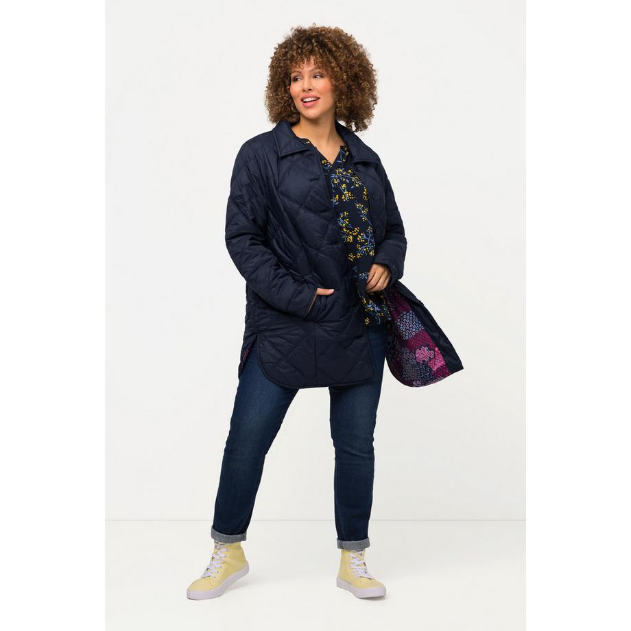 Ulla Popken Veste matelassée avec doublure ornementale col de chemise et fentes à l'ourlet  