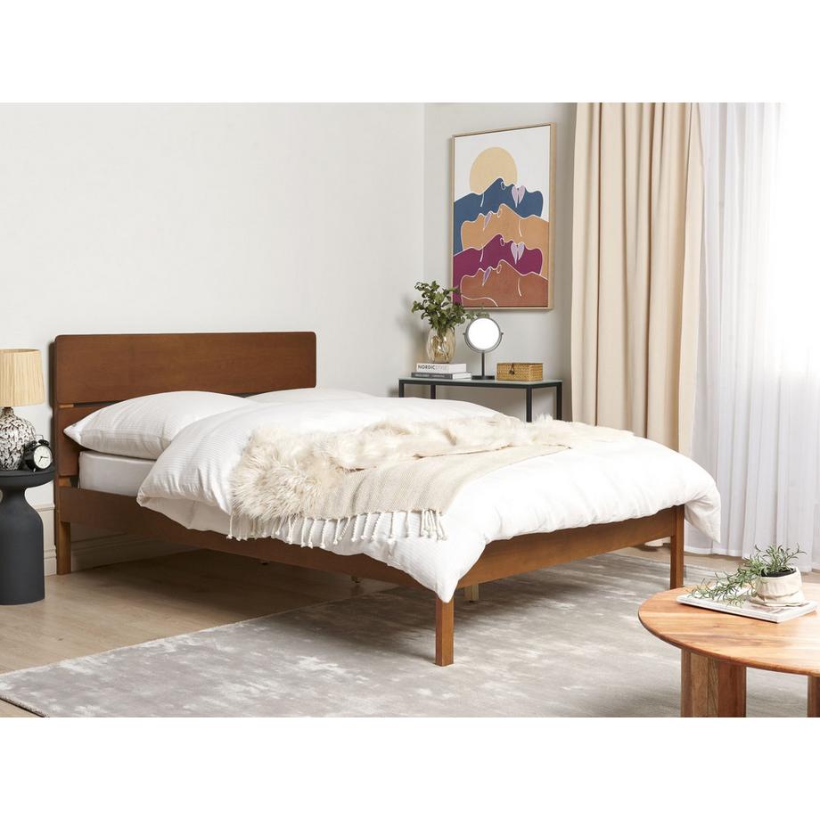 Beliani Lit avec sommier en Bois d'hévéa  BOISSET  