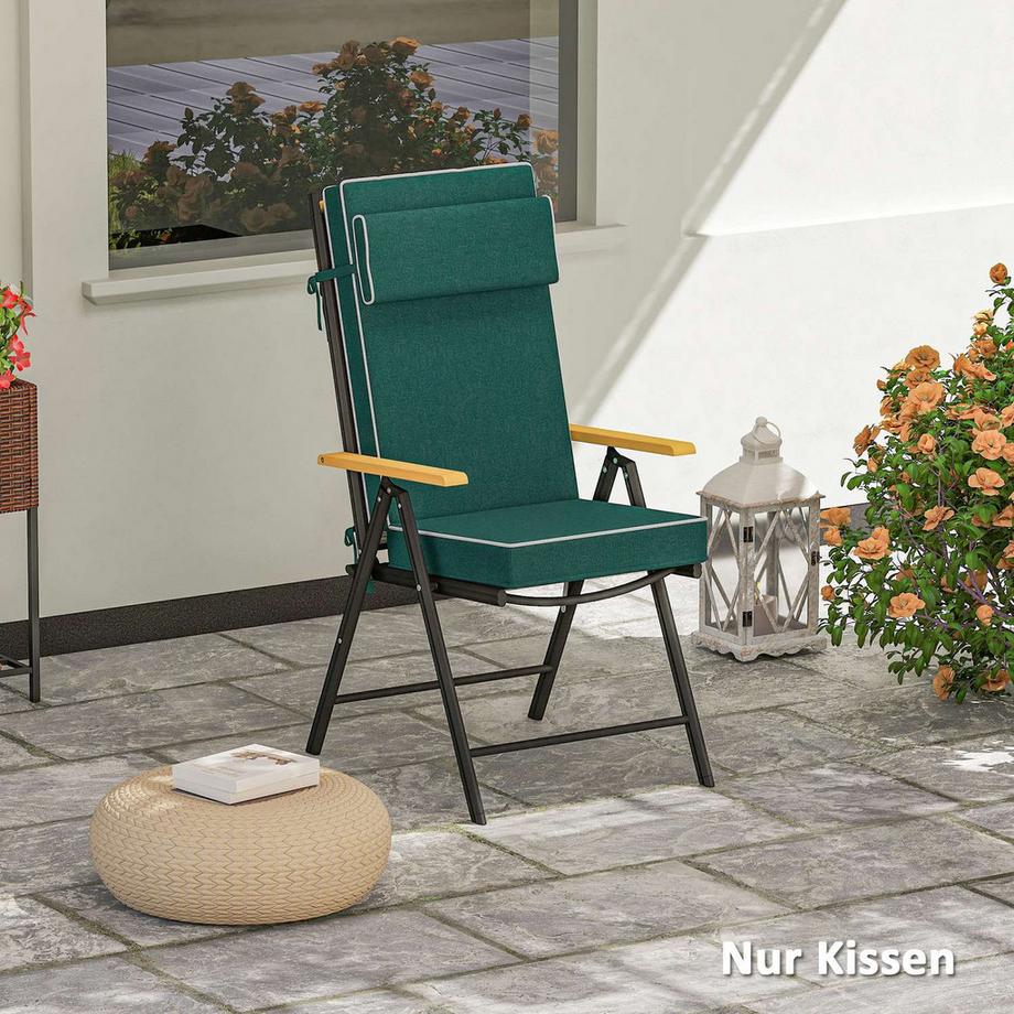 Northio Sitzkissen 120 x 47 x 9,5 cm wasserabweisend Stuhlkissen mit Bändern, Kopfstütze, UPF50+ Outdoor Indoor Sitzauflage, Sitzpolster für Klappstuhl, Essstuhl, Grün Aosom  