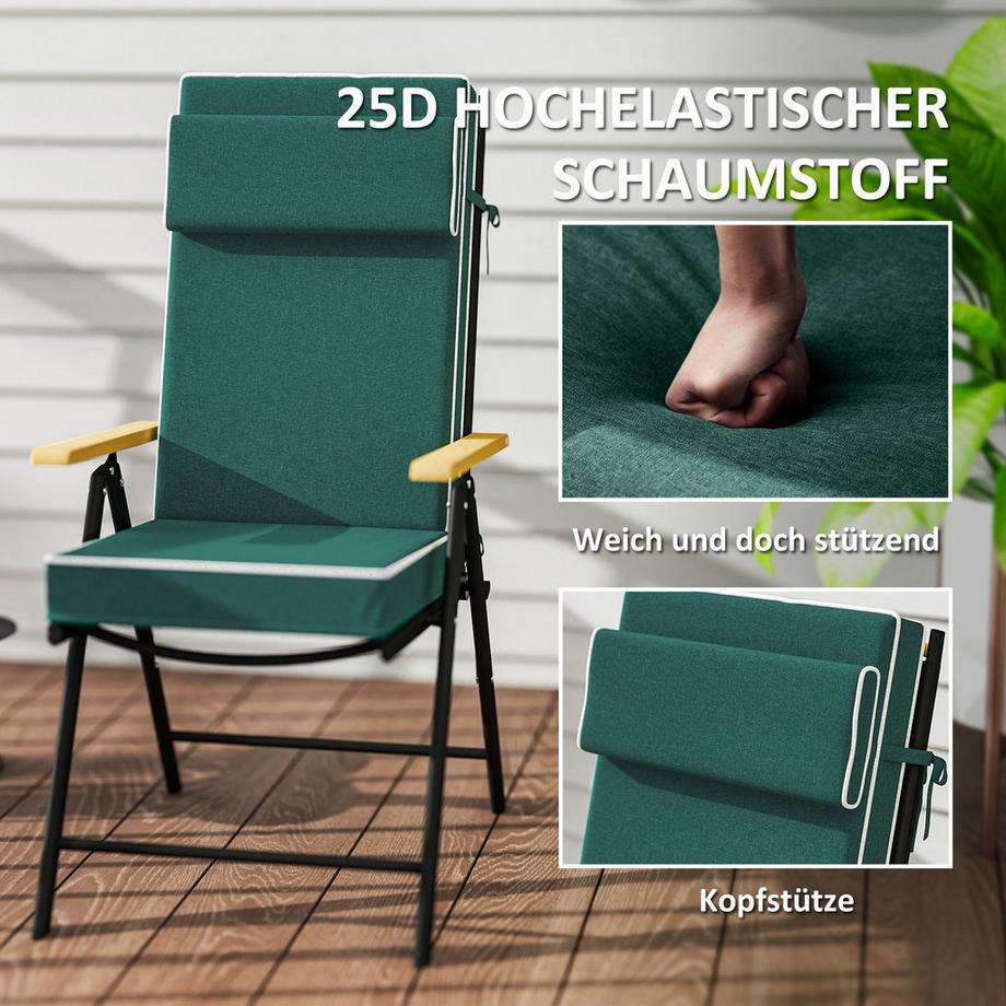 Northio Sitzkissen 120 x 47 x 9,5 cm wasserabweisend Stuhlkissen mit Bändern, Kopfstütze, UPF50+ Outdoor Indoor Sitzauflage, Sitzpolster für Klappstuhl, Essstuhl, Grün Aosom  