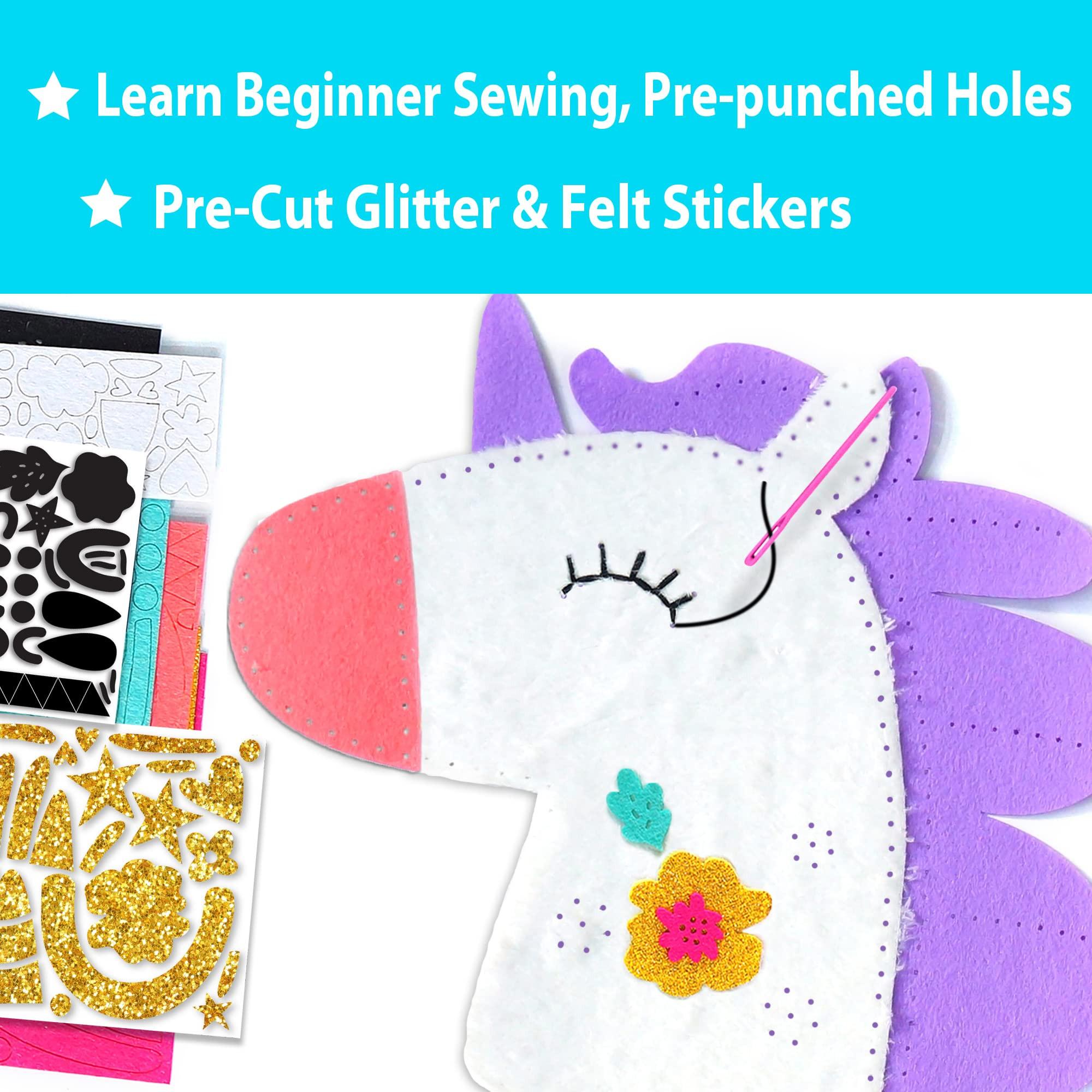 Activity-board  My First Sewing Unicorn kit de couture pour enfants, 5 projets mignons avec peluche, coussin, mobile, porte-clés et sac, instructions et feutrine 
