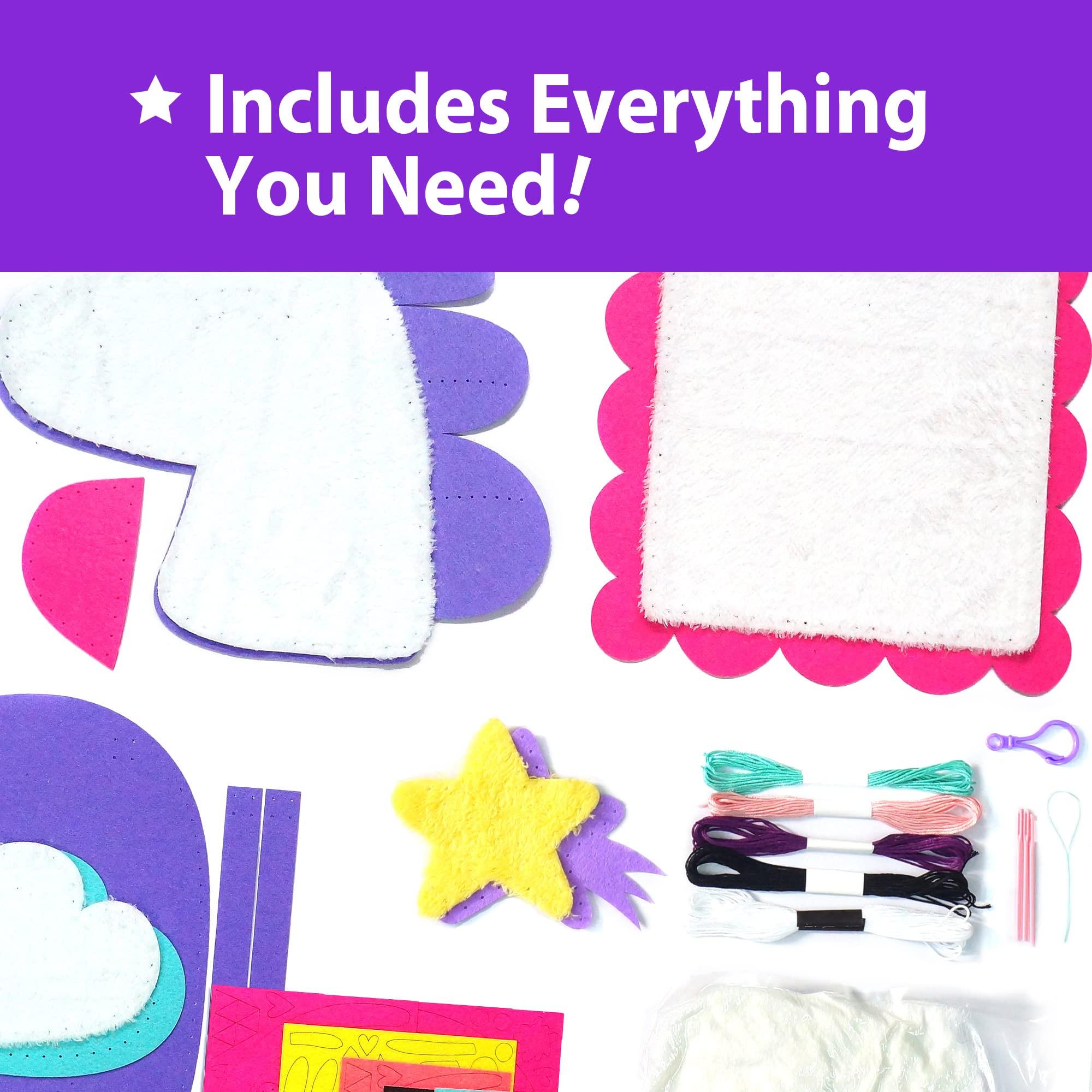 Activity-board  My First Sewing Unicorn kit de couture pour enfants, 5 projets mignons avec peluche, coussin, mobile, porte-clés et sac, instructions et feutrine 