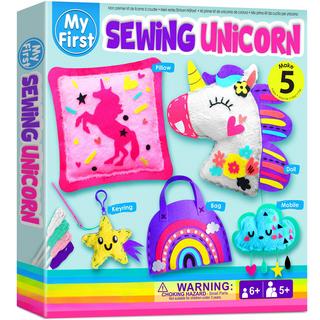 Activity-board  My First Sewing Unicorn kit de couture pour enfants, 5 projets mignons avec peluche, coussin, mobile, porte-clés et sac, instructions et feutrine 