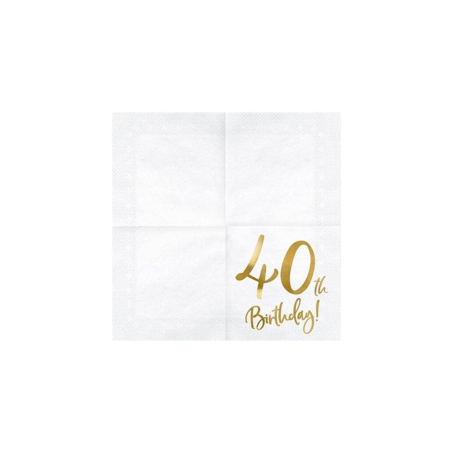 PartyDeco Serviettes  40e anniversaire, lot de 20  