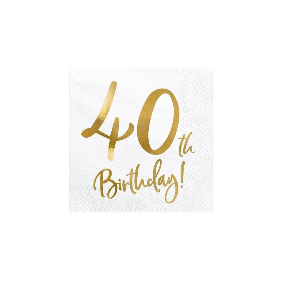 PartyDeco Serviettes  40e anniversaire, lot de 20  