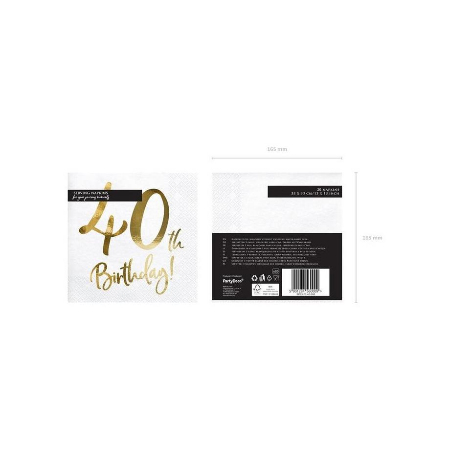 Serviettes  40e anniversaire, lot de 20