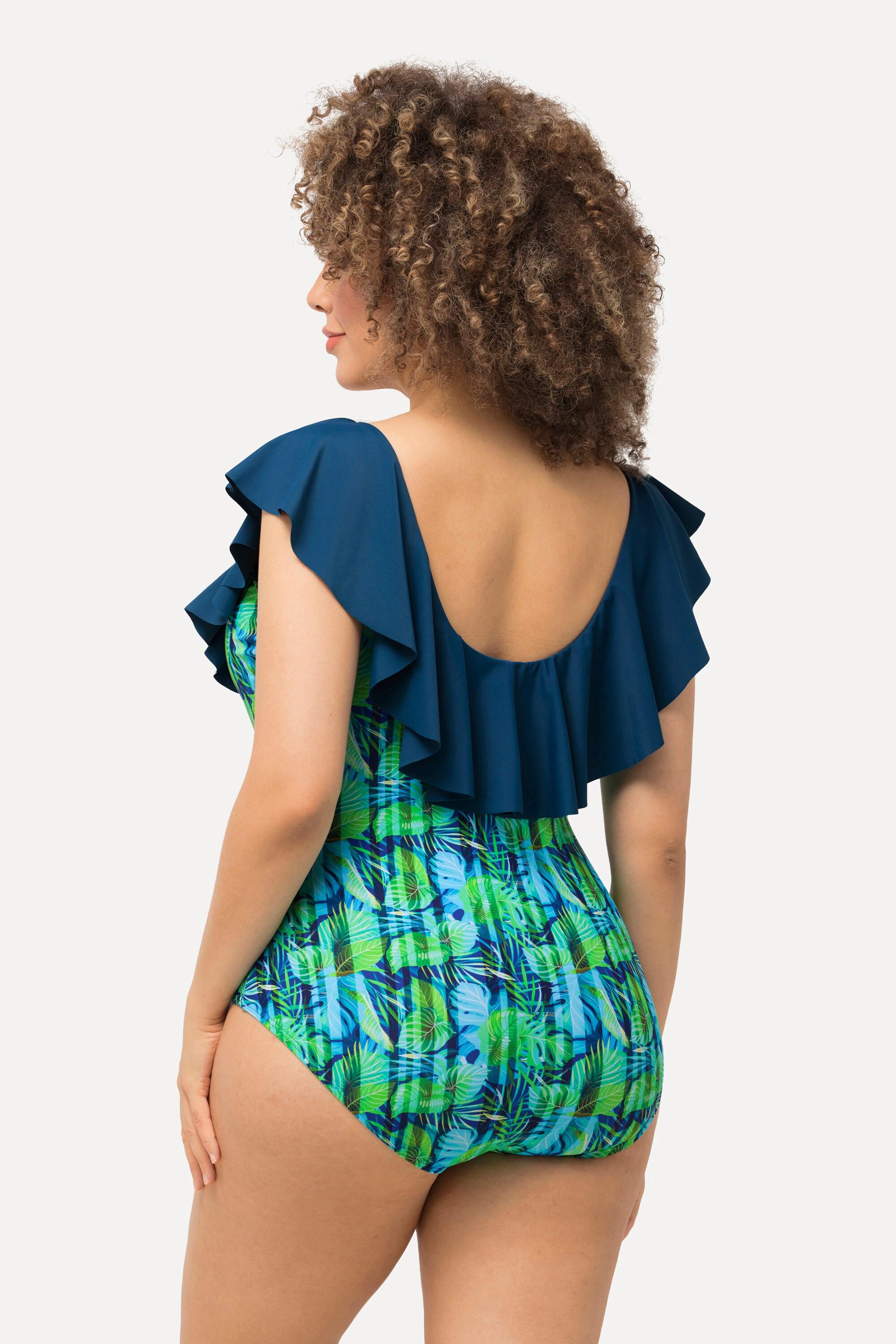 Ulla Popken Costume da bagno Fiori Righe Coppe Morbide Volant  