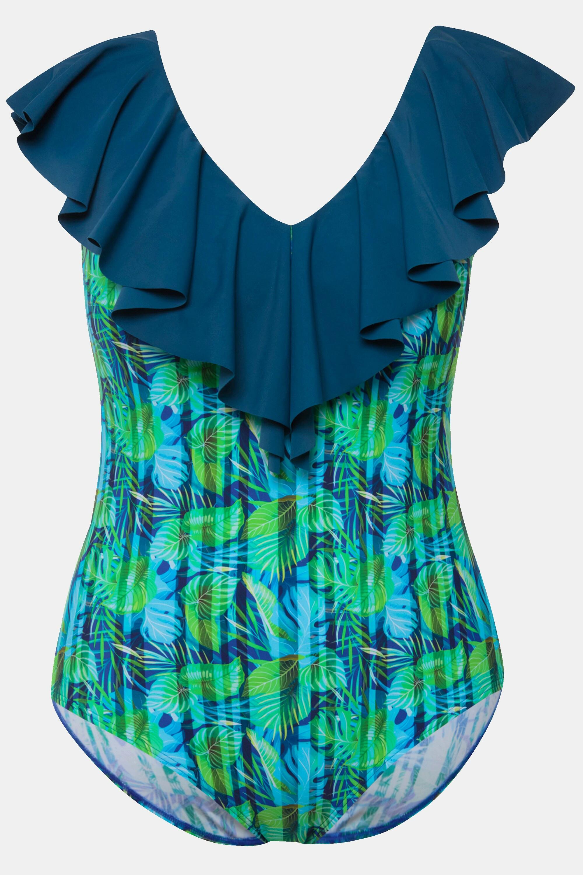 Ulla Popken Costume da bagno Fiori Righe Coppe Morbide Volant  